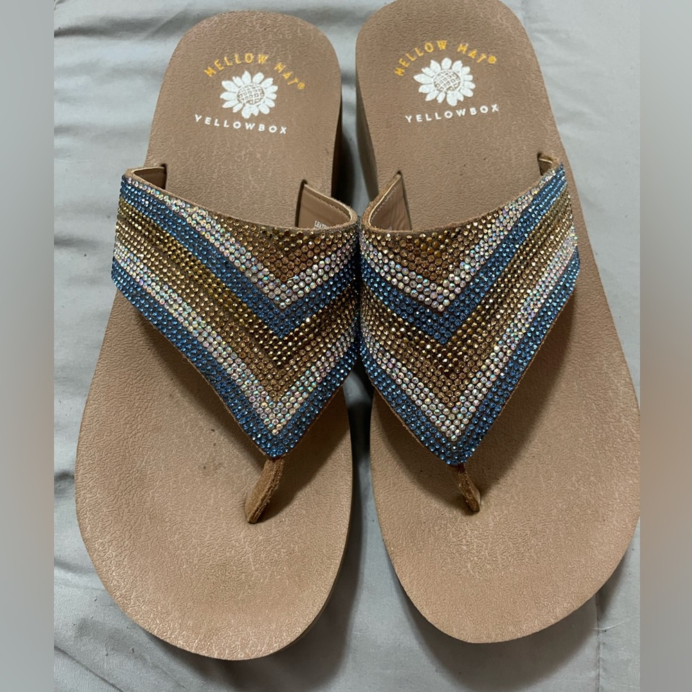 Yellow box flip flops